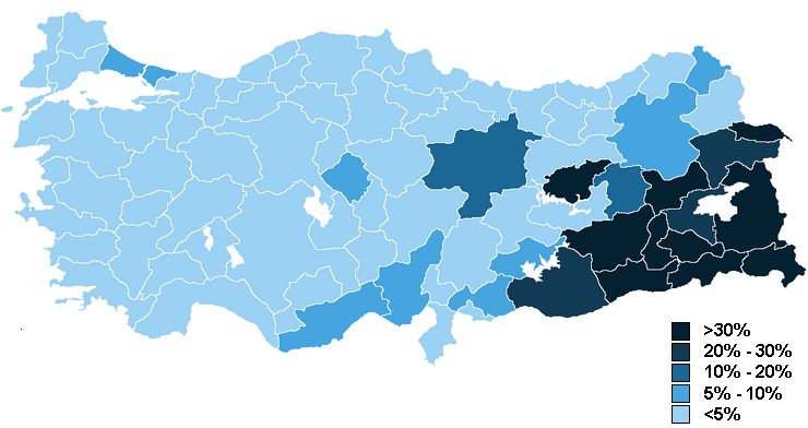Jelenleg egy kurd párt van, a 2009 tavaszán alapított Béke és Demokrácia Pártja (Bariş ve Demokrasi Partisi BDP), amely azonban már most