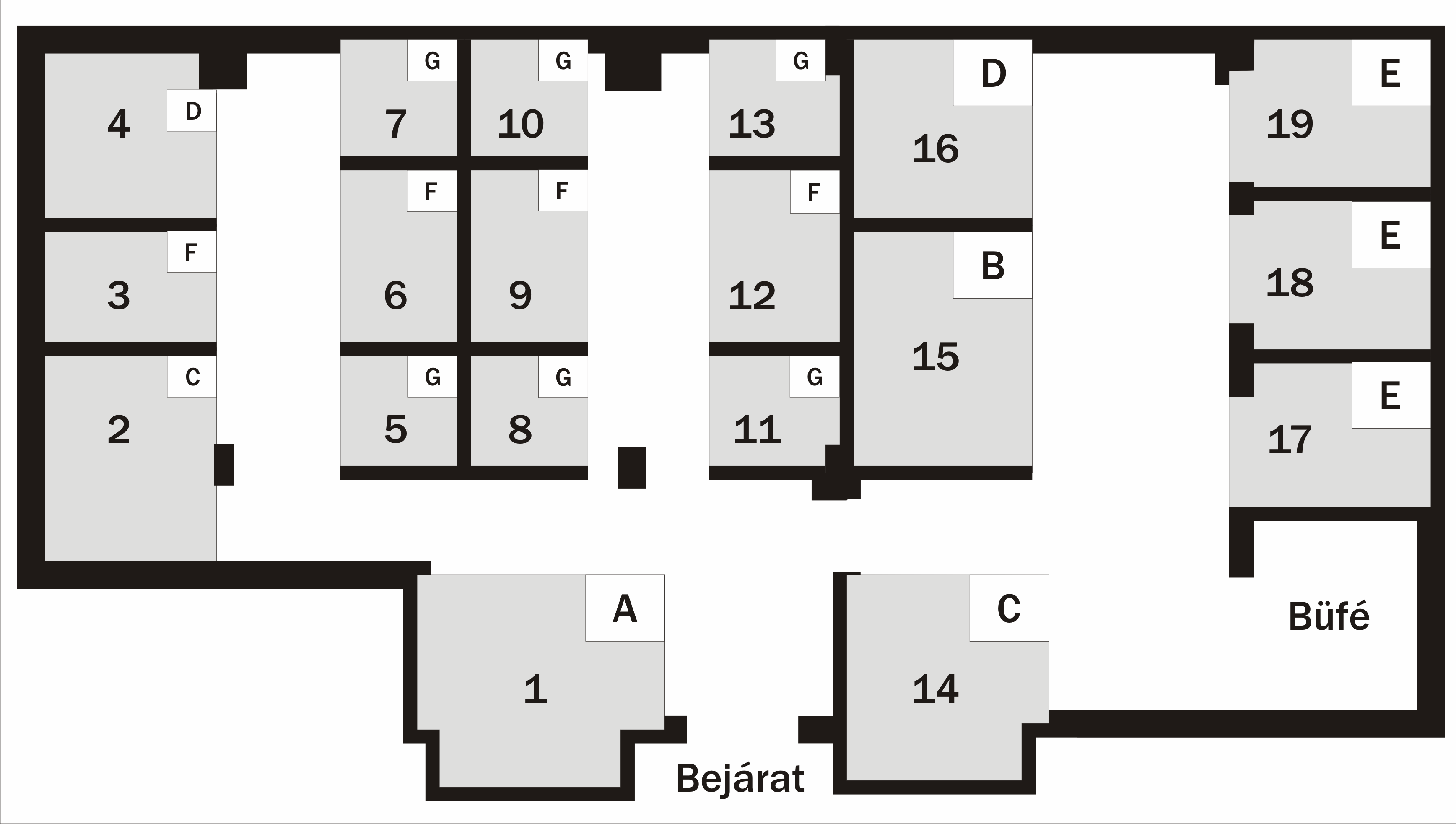 Standok leírása és elhelyezkedése 1 sz. melléklet. A standok lakkozott fa elemekbıl állítódnak össze. A front oldalon 2 m magasságban fríz-lap, melyen a kiállító cég neve kerül elhelyezésre.