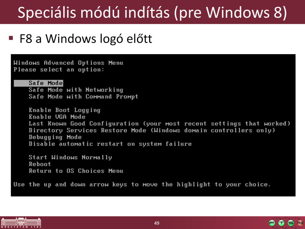 A description of the Safe Mode Boot options in Windows XP