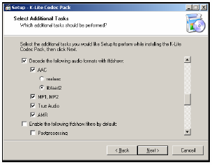 A Select Additional Tasks képernyın görgesse lefelé az ablakot és ellenırizze, hogy a Decode the following audio formats with ffdshow alatt az AMR ki legyen választva. 5.