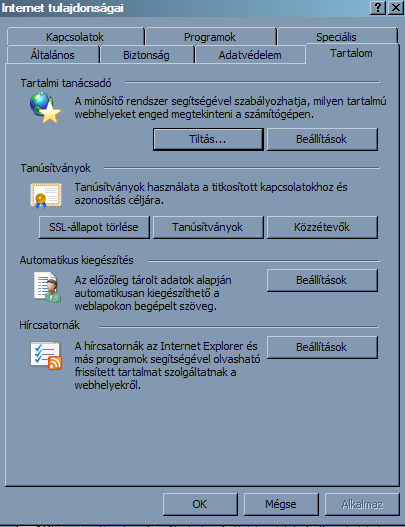 Ezen a felületen (18. ábra) a Tartalom fület kell kiválasztani, ekkor a 19. ábrán látható panel jelenik meg: 19. ábra A 19.