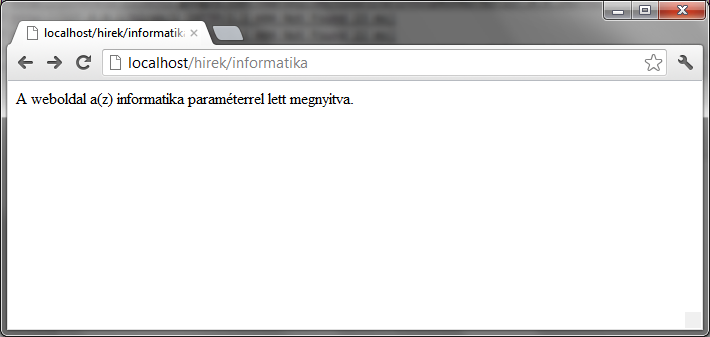 Egy másik példával élve, hozzuk létre a hirek.php nevű fájlt a weboldalunk gyökerében az alábbi tartalommal.