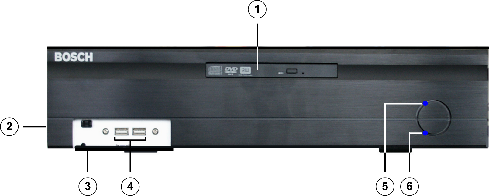 DiBos/DiBos mikro Készülékcsatlakozók hu 25 3.2 DiBos Micro 3.2.1 A DiBos Micro elölnézete 1 DVD-RW 4 2 x USB 2.