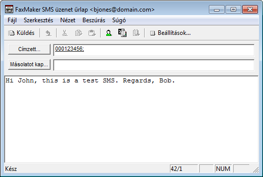 Képernyőfelvétel 9: SMS létrehozása a GFI FaxMaker SMS-üzenetűrlapon 2.