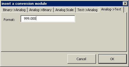 Átalakítás: Analóg->Szöveg - Analog->Text In In Analog->Text Format:999.
