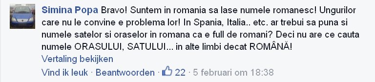 https://www.facebook.com/simy.cip Simina Popa Bravó! Romániában vagyunk, hagyják a román nevet. Ha a magyaroknak ez nem felel meg, az ő bajuk! Talán Spanyolországban, Olaszországban, stb.