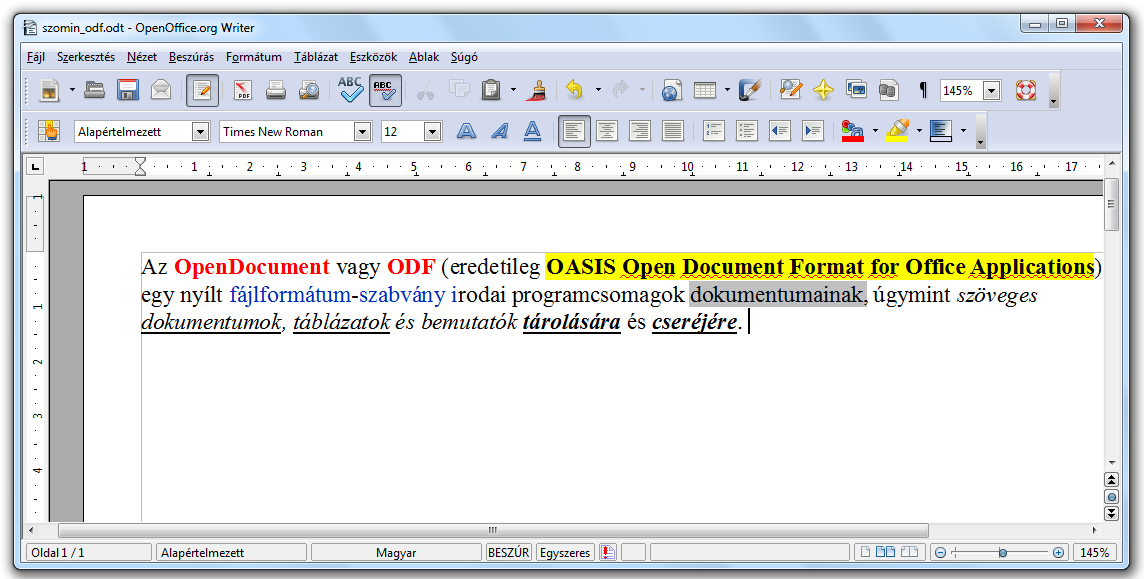ODF mobil telefonon Szomin ODF projektben ( az egyik legnépszer bb irodai programcsomag formátuma, az Open Document Format szerkesztési