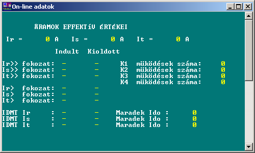 16. ábra On-line adatok A kijelzések áramléptéke primer Amper. A túláramfokozatok esetén a + jel jelenti a fokozatok fázisonkénti ébredését, illetve a késleltetés letelte után a kioldást. 2.4.1.5 Eseményrögzítés Az eseményrögzítő időbélyeggel ellátva a következő eseményeket rögzíti (az eseményrögzítővel kapcsolatos részleteket az OmegaProt ismertető írja le).