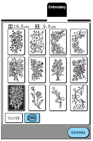 Egypontos minták / Virág minták 1.Válasszon ki egy hímzőminta típust. 4.Folytassa a 119. oldalon található A varrási képernyő nézegetése résszel. 2.Válasszon ki egy hímzőmintát. 3.