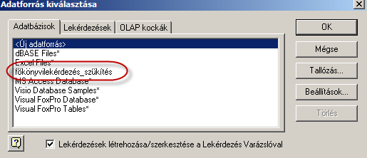 Az első sorba adhatjuk meg a lekérdezés nevét. Ide olyat kell beírni, ami alapján később azonosítani tudjuk a műveletet!