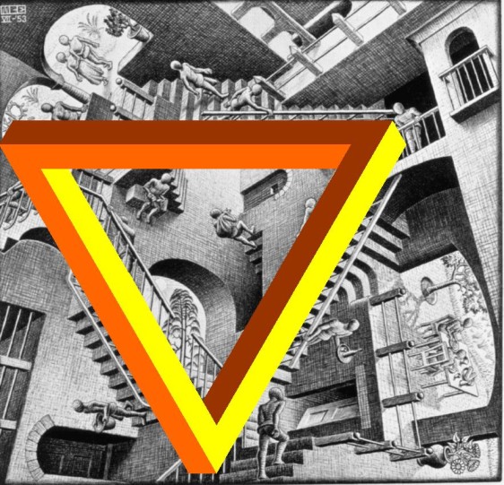 M.C. Escher: Relaiviás Escher háromszöge és egy kocka izomerikus axonomeriában Az mondhajuk, hogy az álalános helyzebe beállío orogonális axonomerikus kép a legalkalmasabb érgeomeriai alakzaok