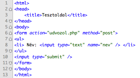 TESZTOLDAL.PHP POST HTTP eljárással az udvozol.