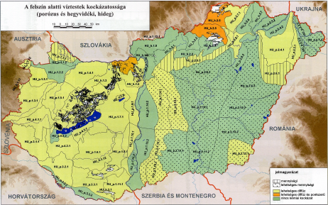 2. ábra: A termál gyógyhelyek és a termál víztestek kapcslata Magyarrszágn Hajdúszbszló Frrás:Magyar Állami Földtani Intézet A nyugalmi vízszintadatk (részben mélységi mérésekkel alátámasztva) a