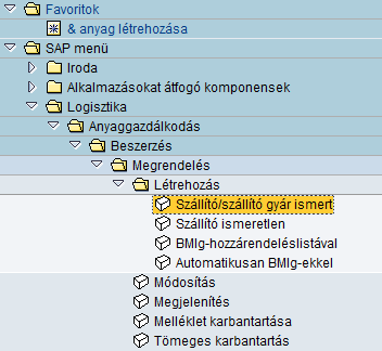 91. ábra: Tranzakciókód manuális hozzáadása a favoritokhoz A művelet eredményeként a tranzakció menüelérési útvonal nélkül bekerül a favoritok mappájába.