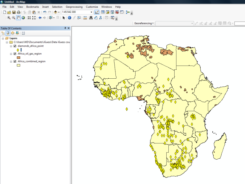 Majd zárjuk be az attribútum táblát! 6 Adjuk a diamonds_africa_point.shp adattáblázatot az ArcMaphez!