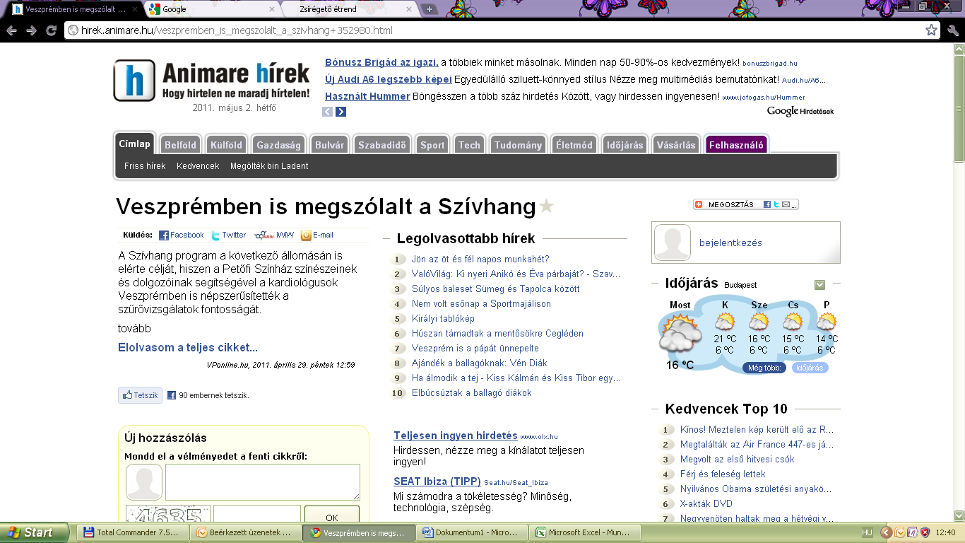 Hírek Veszprém 2011.04.29. http://hirek.animare.