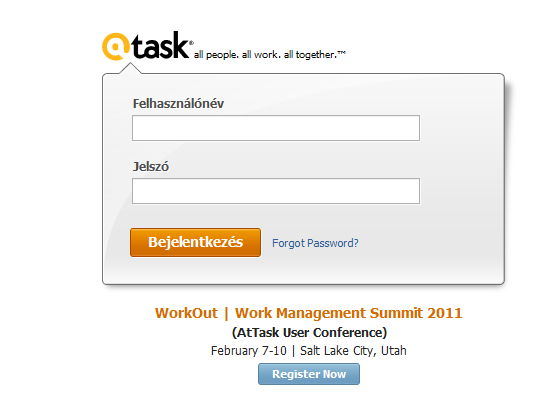 Bejelentkezés az @Task rendszerbe Weben
