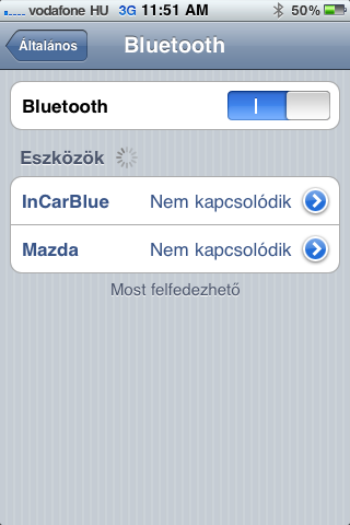 ( Gépelje be a PIN 2 kódot gyújtás nélkül, majd még egyszer gyújtáson ) Telefonkészülékein kapcsolja be a Bluetooth