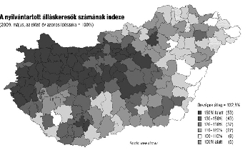 A nyilvántartott álláskeresők számának növekedése és területi
