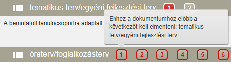 A piros keretes piktogram azt jelenti, hogy a dokumentum feltöltése szükséges az adott dokumentumcsoportban, de még nem kezdhető meg, mert a dokumentum kitöltésének feltételei nem adottak.