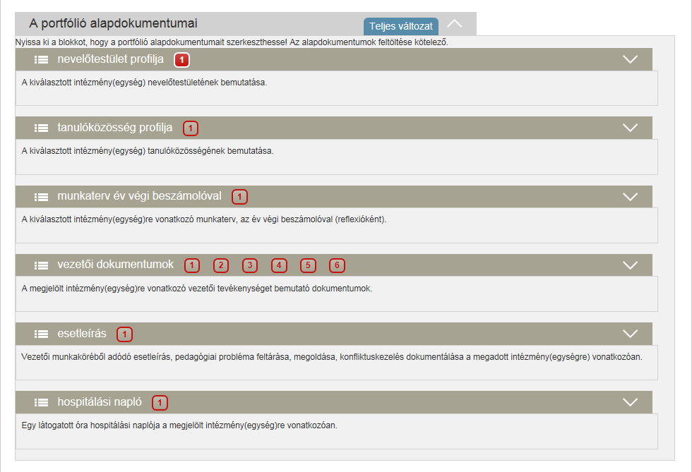 6.1.2.Portfóliójelleg választása A választás folyamatának leírását a 4.5.2. Portfóliójelleg választása pontban találja meg. 6.1.3.