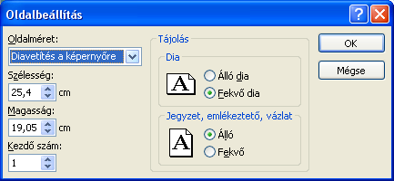 3. Bemutató nyomtatása Oldalbeállítás: a használni kívánt lap jellemzőinek megadása o FÁJL Oldalbeállítás... o Nyomtatás: o FÁJL Nyomtatás... o Szokásos eszköztár ikon Megjegyzés!