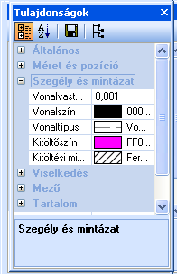 Szegély és mintázat Ebben a kategóriában a kijelölt objektum vonal-vastagságát, színét, mintáját és vonaltípusát határozhatja meg.