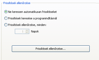 Update A frissítési beállítások meghatározása.