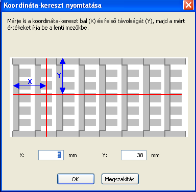 A bal- és a felső szegély beállítása A jelölő beállításai A MultiCard-ív bal és felső szegélyének beállításához koordináta-keresztet kell nyomtatni egy MultiCard-ívre, és ennek a pozícióját kell