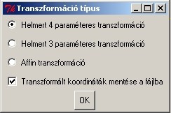 Helmert transzformáció esetén legalább kettő, affin transzformációnál pedig három pont esetén végezhetők el a számítások. A cél koordinátarendszer pontjait egy külön GeoEasy (*.geo, *.