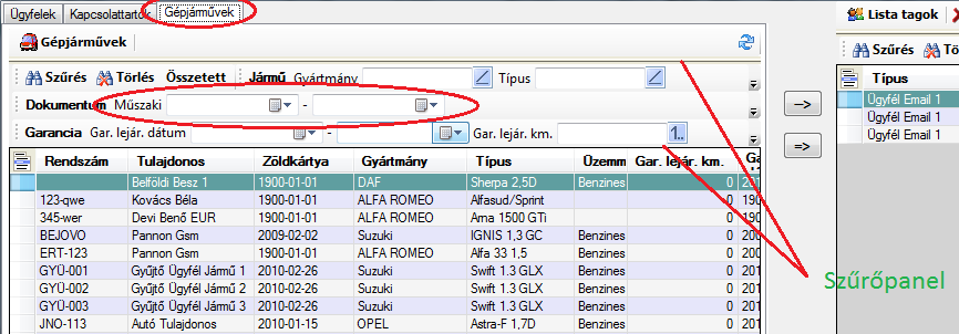 A terjesztési lista működése A képen látható az is, hogy az áttöltés után a már meglévő sorok megmaradtak (Autosoft ügyfél), tehát a tömeges listaképzés nem töröl maga előtt, hanem hozzáadja a