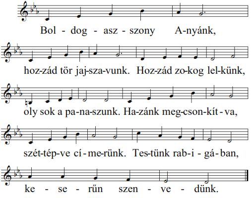 Mária-ének magyaroknak 24 Hámory V. Dalma Gebri János Bús magyar fiaid bilincsekben nyögnek, elrabolt földünkön hullanak a könnyek.