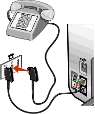 Csatlakoztatás közvetlenül a fali telefonaljzathoz Németországban Ha a nyomtató közvetlenül egy fali telefonaljzathoz csatlakozik, számítógép nélkül is lehet faxot küldeni és fogadni.