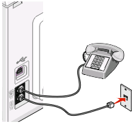 2 Dugja be az egyik telefonkábelt a nyomtató LINE aljzatába, a kábel másik végét pedig egy működő fali telefonaljzatba.