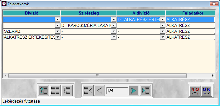 3. ábra A Lekérdezés futtatása ( ) nyomógomb segítségével listázhatóak a feladatkörök (4. ábra). 4.