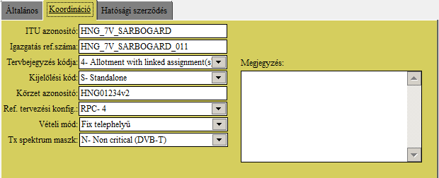3.3.1. Cella adatbekérő oldal nemzetközi koordinációs része Ezek a mezők a műsorszóró adók nemzetközi koordinációs bejelentéséhez szükséges adatokat tartalmazzák.