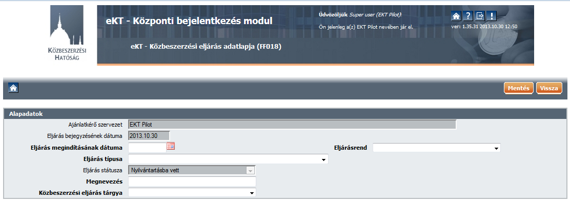 A Közbeszerzési Adatbázis koncepciója Eljárás