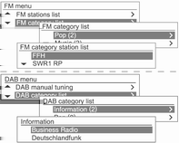 Rádió 85 FM/AM/DAB menu (FM/AM/DAB menü) Favourites list (Kedvencek listája) majd a MENU-TUNE gombot megnyomva foghatja a vonatkozó műsorszóró csatornát.
