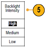 3. Tekerje az a előlapi választót a Display menüre 4. Nyomja meg a Backlight Intensity gombot 5. Válassza ki a felugró menüből a kívánt értéket A hullámforma intenzitás beállítása 1.