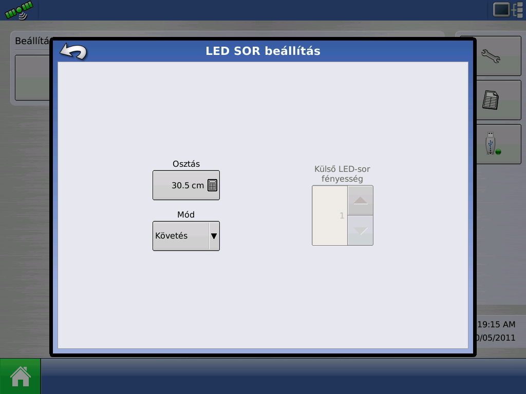 INTEGRA Felhasználói kézikönyv LED-sor beállítások A LED-sor beállításához nyomja meg a LED-sor beállításai gombot a GPS Beállítások képernyőn.