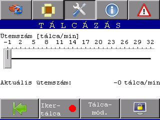 6.5. Beállítások A beállítások menüpont alatt lehet módosítani az egységrakomány képzés (tálcaformátum) és zsugorfóliázás paramétereit, a gép működési sebességét, valamint az operátorpanel működési
