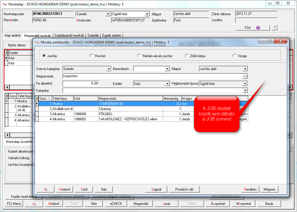 A JOB részleteinek megjelenítésekor sem látható a JOB sorszám. 5. Ábra: A JOB sorrend nem látható 2.
