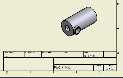 Rajz01 Alkatrészrajz készítése 5 Inventor2010 6) Készítsen a szövegmező fölé egy izometrikus nézetet a Projekted parancs