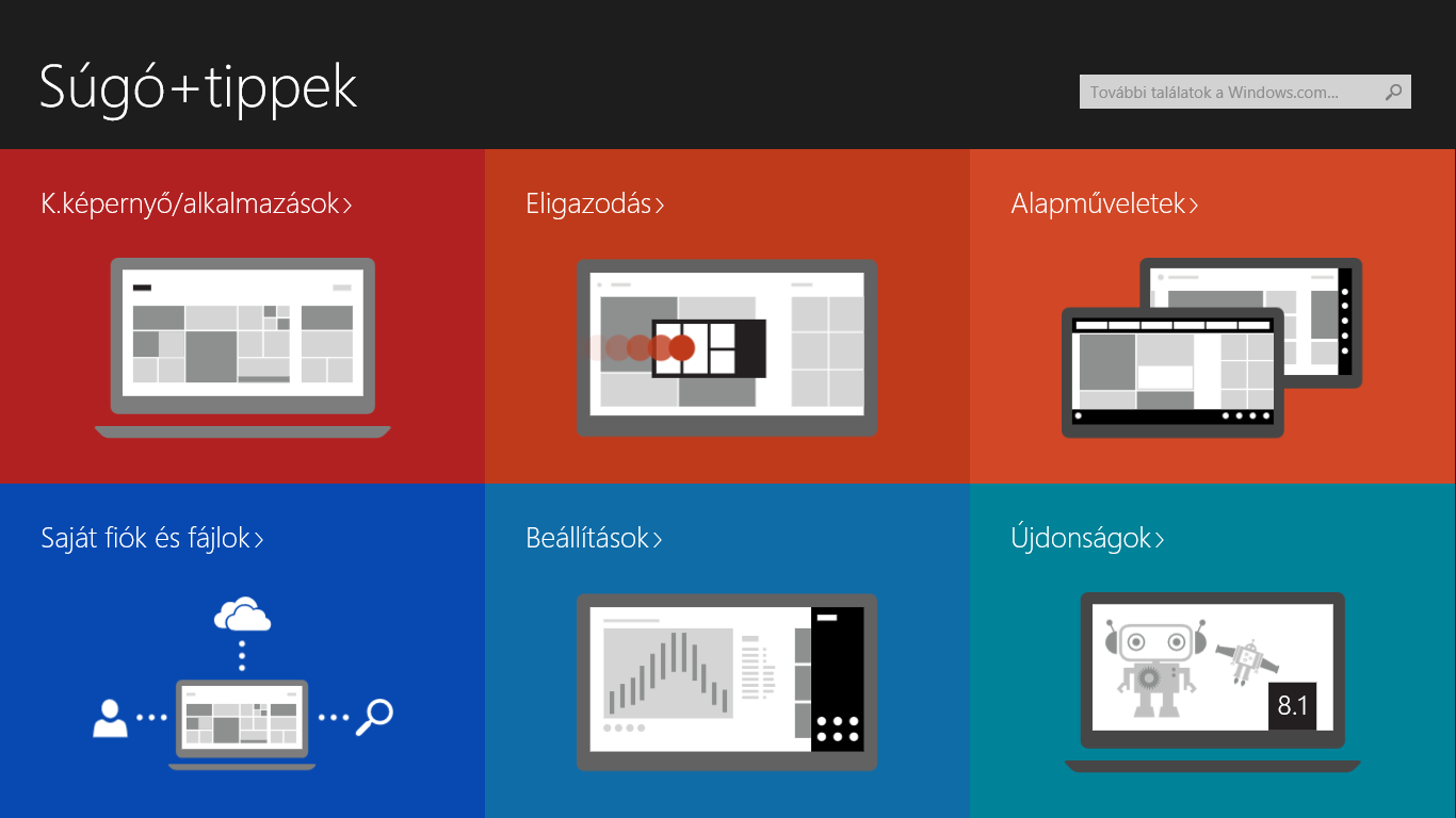 Súgó használata A Súgó+ tippek segít megismerni a Windows 8.