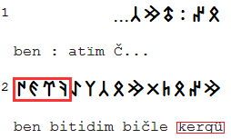 137 Olvasat: üke : tusu bol q : öde ülügi : anča ermiš erinč : yaγïqa : yalŋus : oplayu tegip : oplayu kirip : üze qïšγa kergeg boltï : Fordítás: : hasznosítva q a támadás időszakát, valamiféle