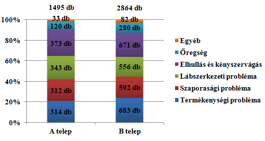 jelentette. Szaporasági problémák miatt mindkét állományban a kocák 21%-a került selejtezésre a vizsgált időszak alatt.