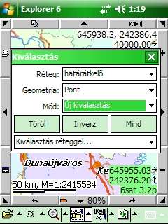 Új kiválasztás eszköz Objektumok összetett kiválasztása: - Geometria alapján: pont, vonal, terület, téglalap, kör - Réteg alapján (átfedő