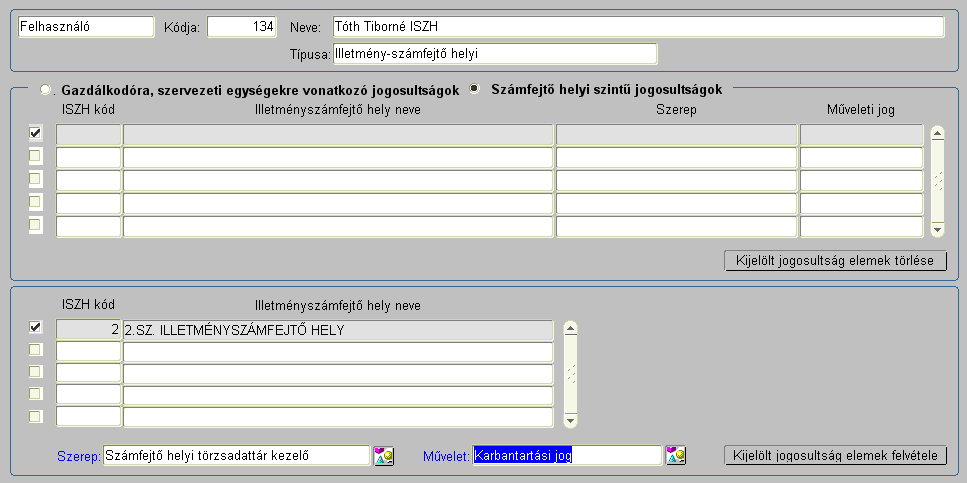 tartozó menüket indíthatja a felhasználó, és ezek indításakor a kiválasztott műveletet (csak olvas, karbantart, hitelesít) végezheti a felhasználó a továbbiakban.