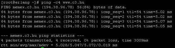IP kommunikáció ellenőrzése (ping) Feladat: Ellenőrizzük, elérhető-e szomszédos csompónt! Ping-eljük meg négyszer a www.c3.hu csomópontot, majd értelmezzük a parancs kimenetét!