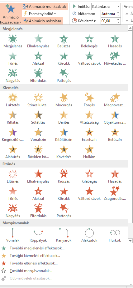 Ekkor a képernyő jobb oszlopában megjelennek az áttűnési lehetőségek, melyekből választhatunk.